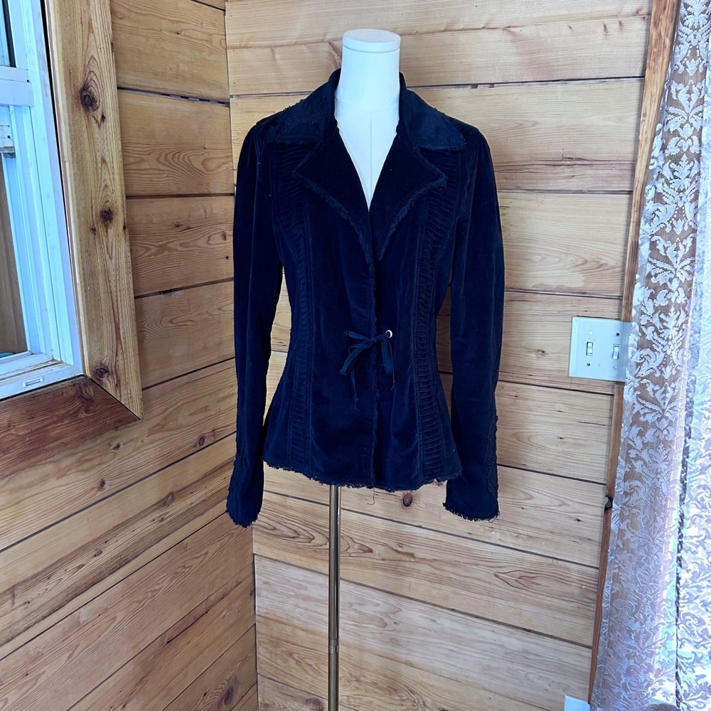 Vintage Velvet Blazer Jacket Womens Large Black Gothic Whim Buffalo David Bitton